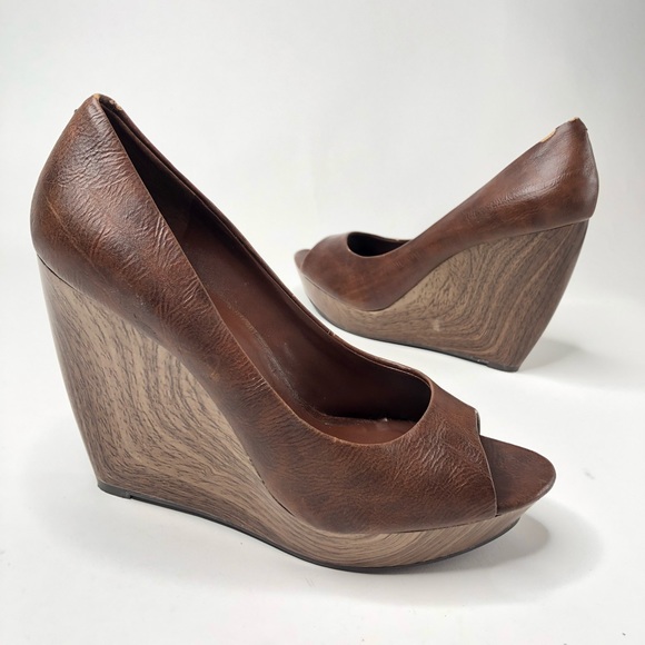 Jessica Simpson Shoes - Jessica Simpson Brown Wooden Textured Retro Open-toe Peep-toe Wedges Shoes